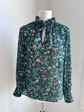 J. Crew Drapey Sheer Tie-Neck Ruffle Top in Winter Garden Floral Size X-Small